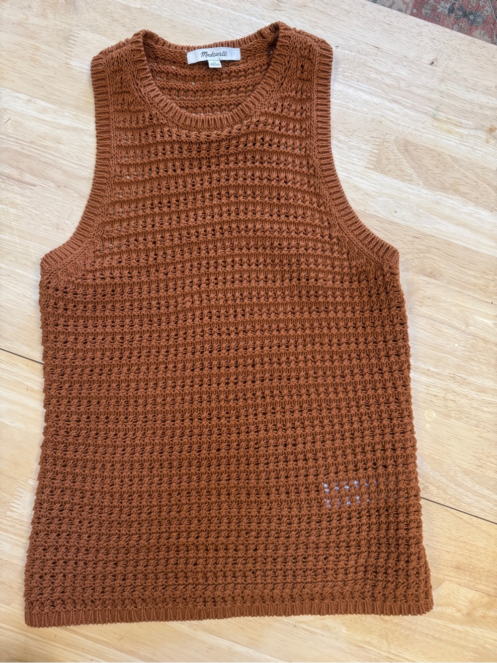 Madewell Open Knit Sweater Tank  – XS – Rust Brown Cotton